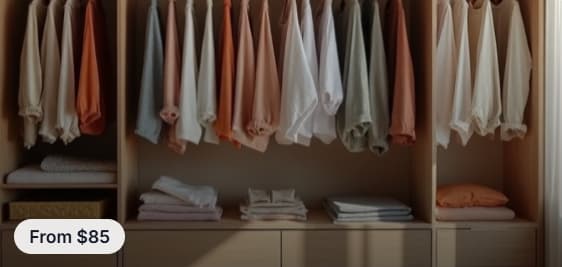 Neatly folded linens in an organized closet